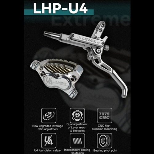 Brake Set Hydraulic LEWIS LHP+ U4 Axial Cylinder 4 Pistons With Cooling Fins